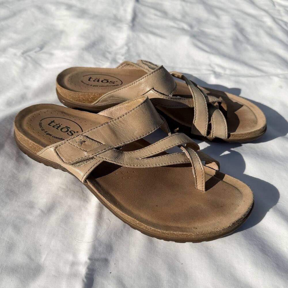 Taos Perfect Sandal Tan Leather Womens 8 Beige Strappy